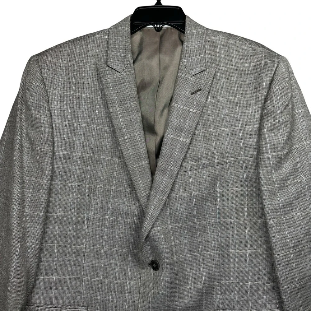 Calvin Klein Blazer Jacket Sport Coat Men's 42R Silk Wool Plaid Tan Gray Glen